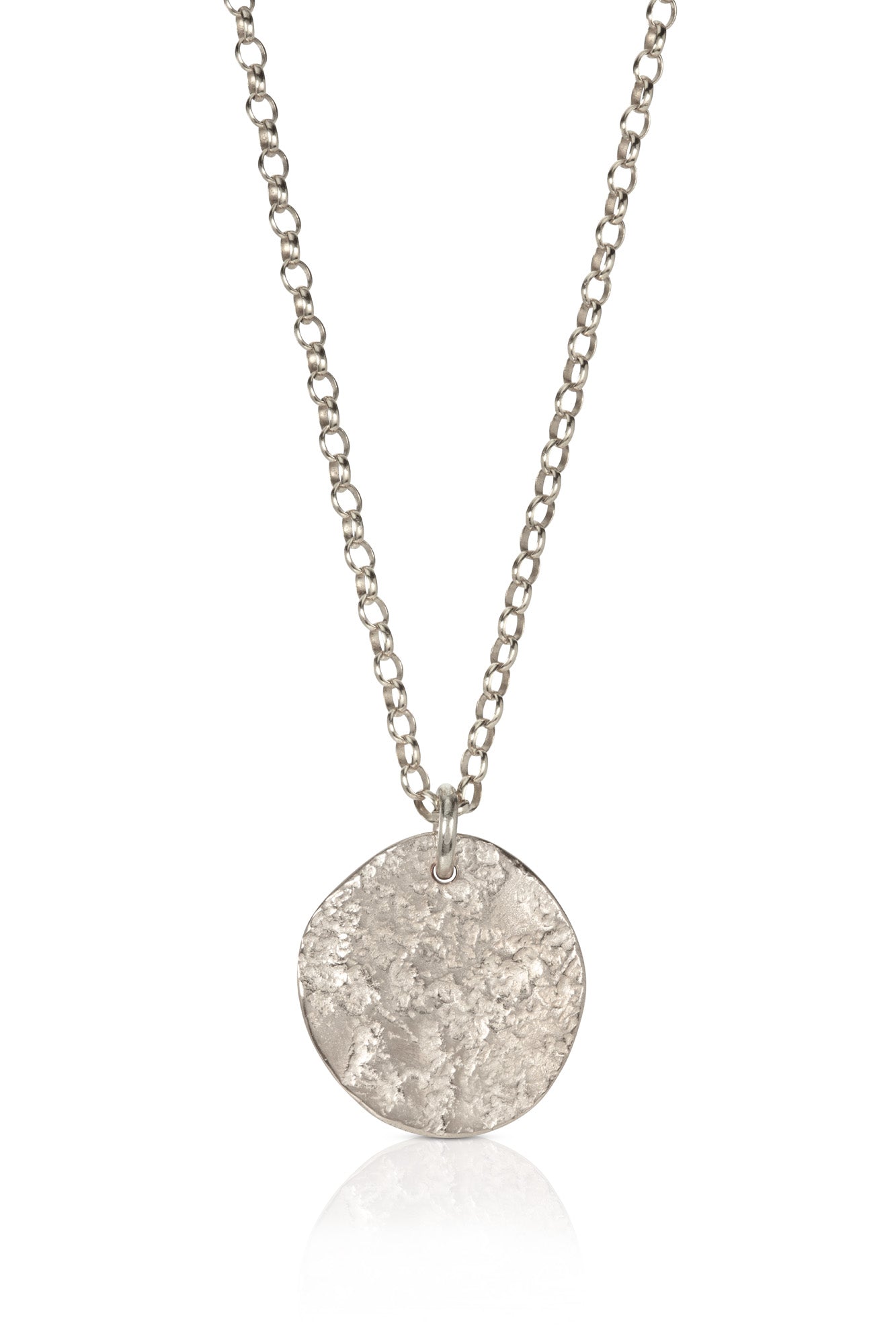 Silver Large Pebble Disc Necklace