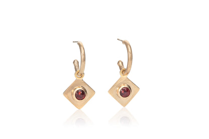 9ct Gold Hoop Earrings with Garnet Drops