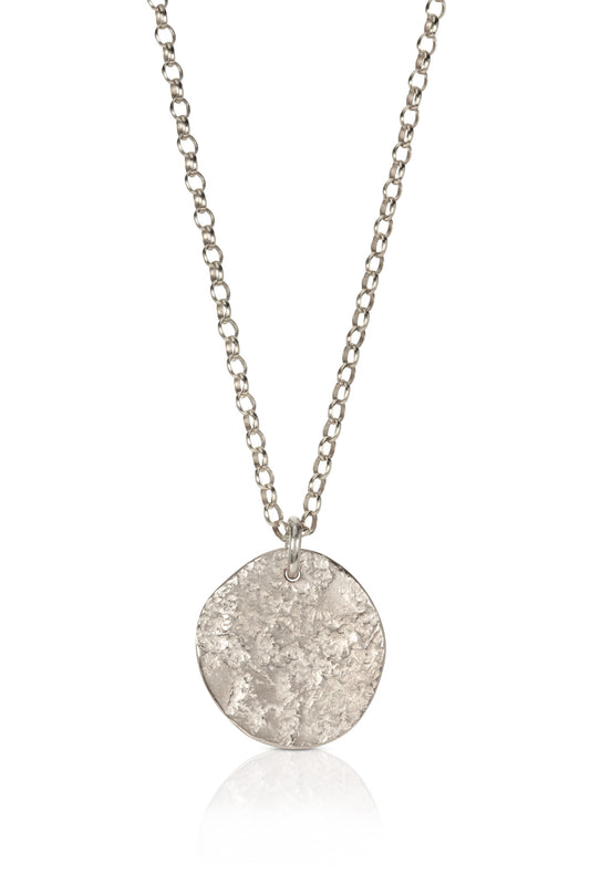 Silver Large Pebble Disc Necklace