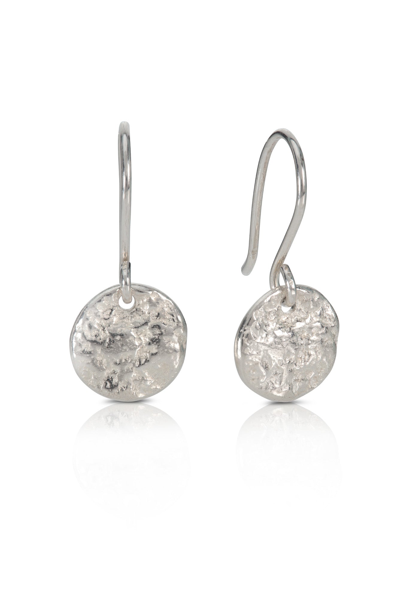 Silver Small Pebble Disc Dangly Earrings