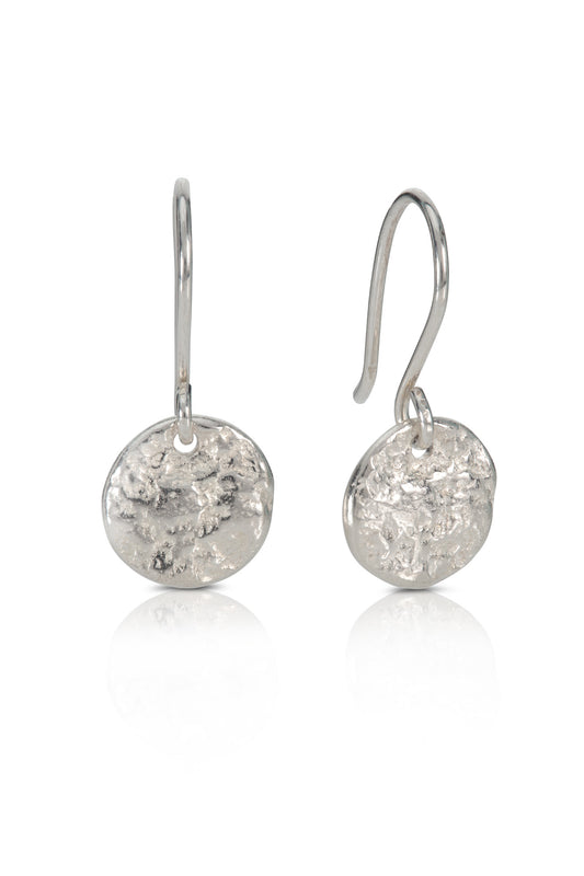Silver Small Pebble Disc Dangly Earrings