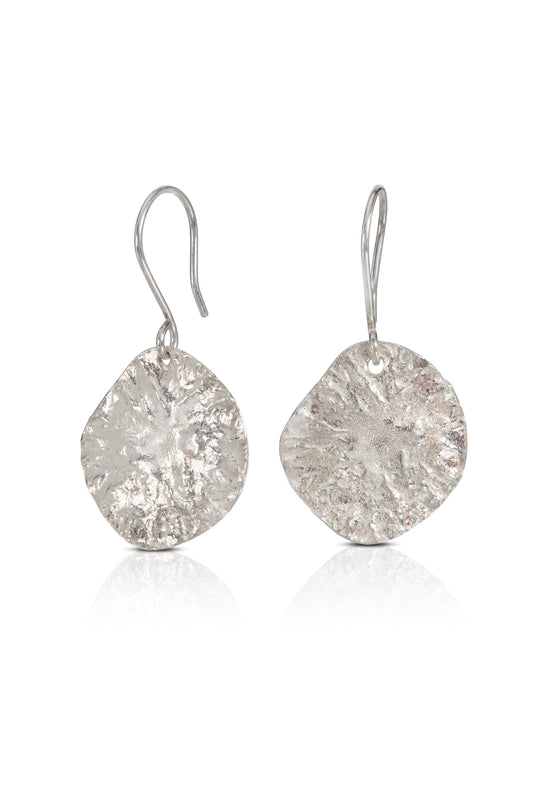 Silver Organic Limpet Disc Dangly Earrings