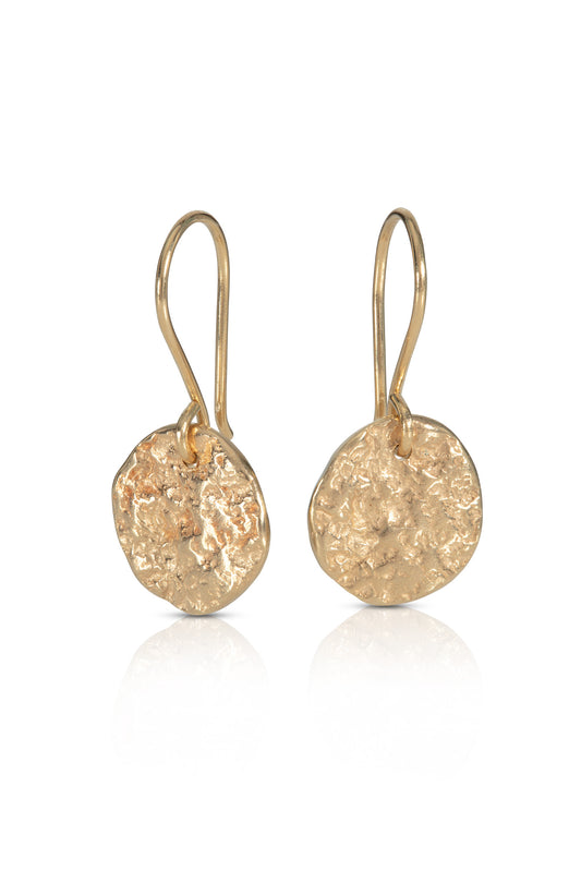 18ct Gold Medium Pebble Disc Dangly Earrings