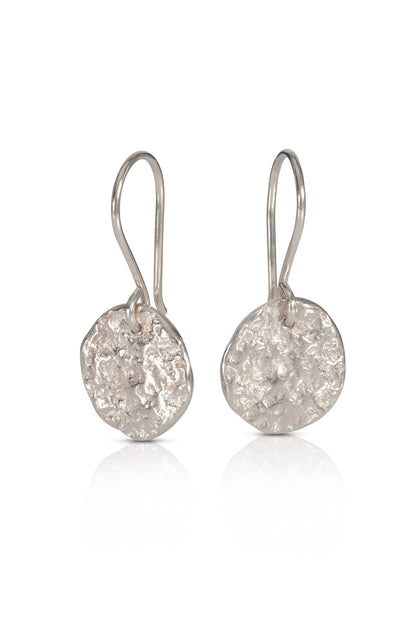 Silver Medium Pebble Disc Dangly Earrings