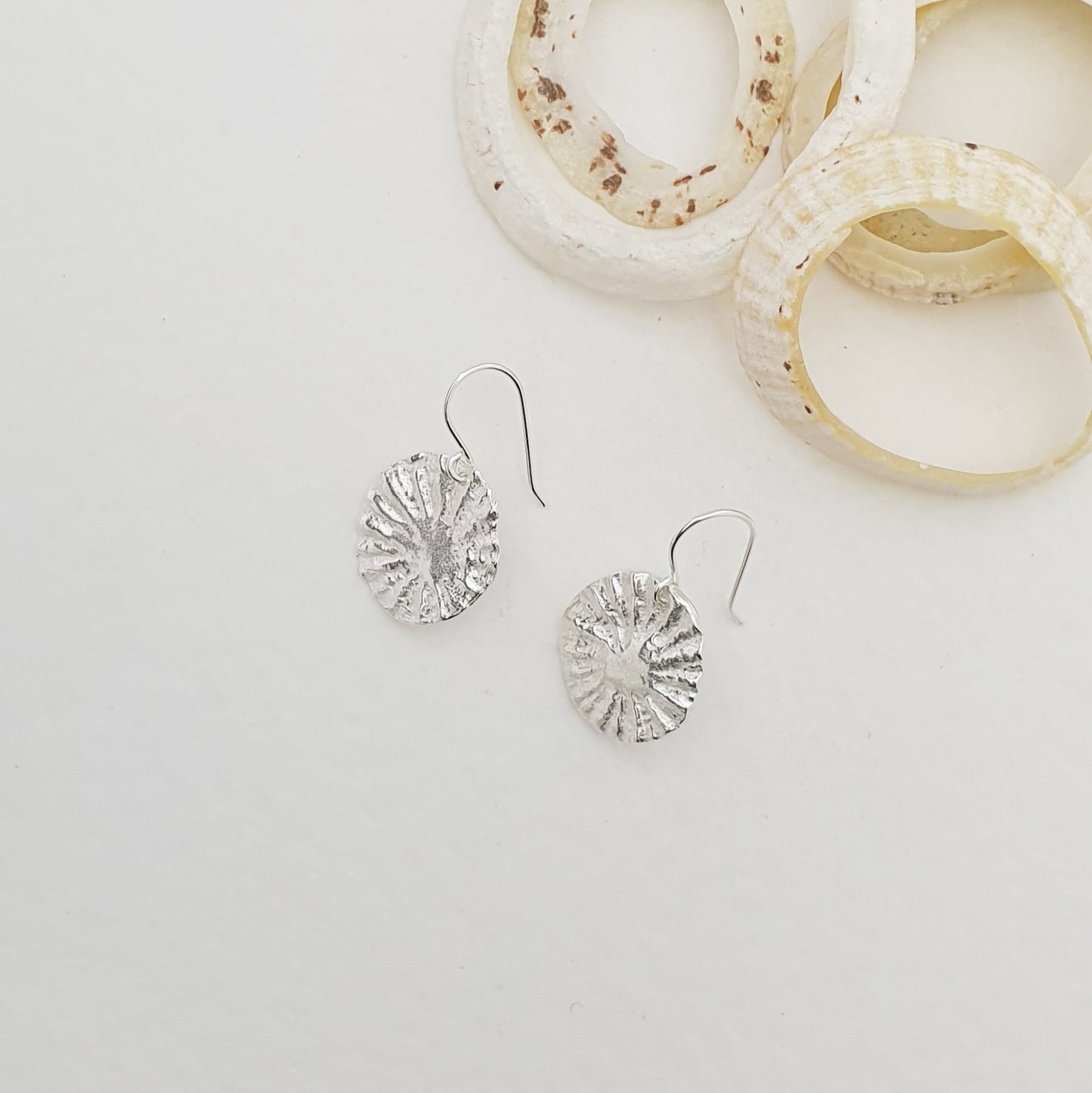 Silver Limpet Disc Dangly Earrings
