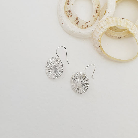 Silver Limpet Disc Dangly Earrings