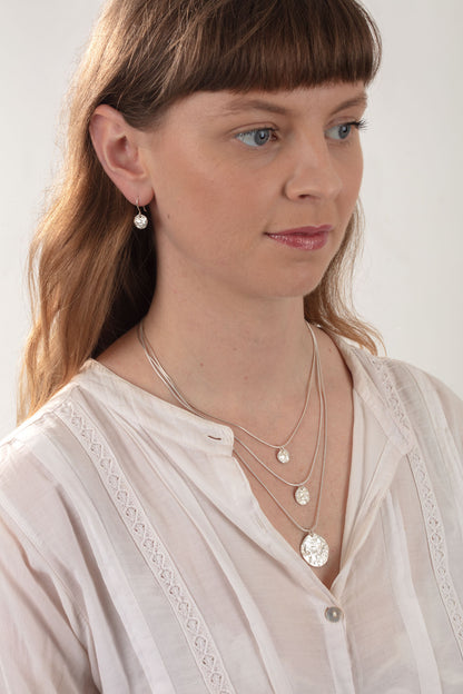 Silver Medium Pebble Disc Dangly Earrings