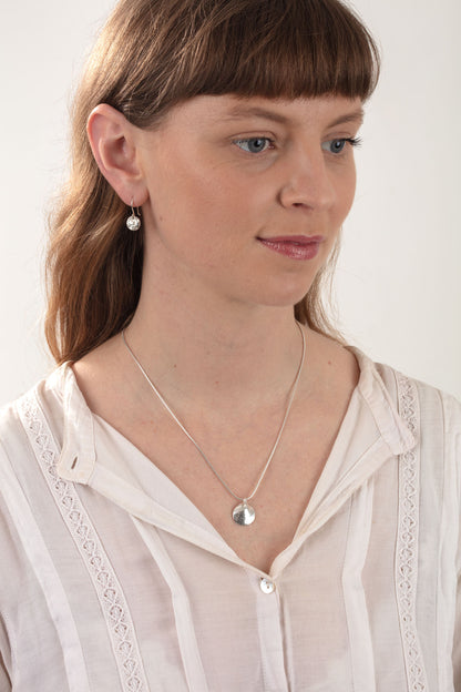 Silver Medium Pebble Disc Dangly Earrings