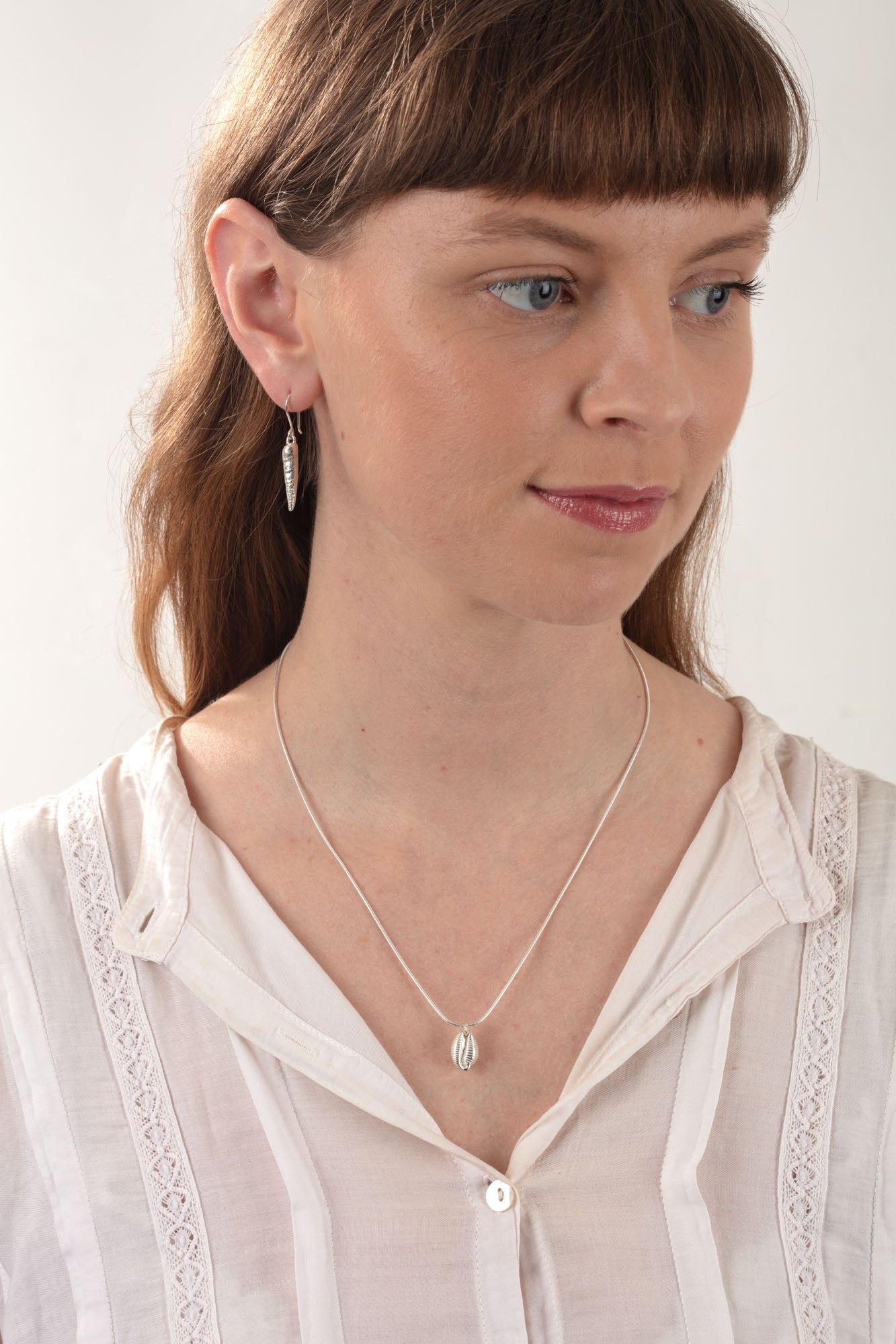 Silver Long Shell Dangly Earrings