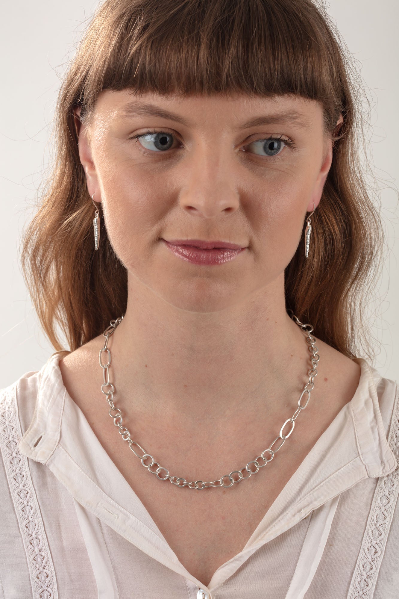 Silver Long Shell Dangly Earrings