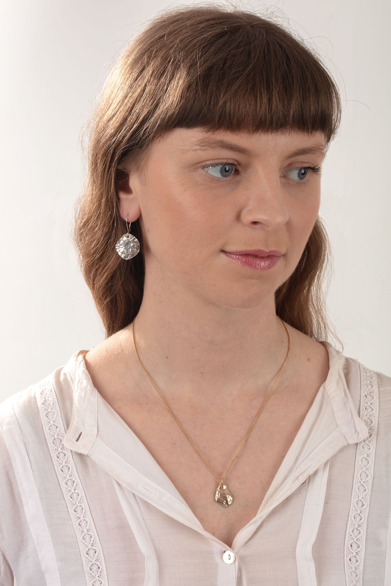Silver Organic Limpet Disc Dangly Earrings