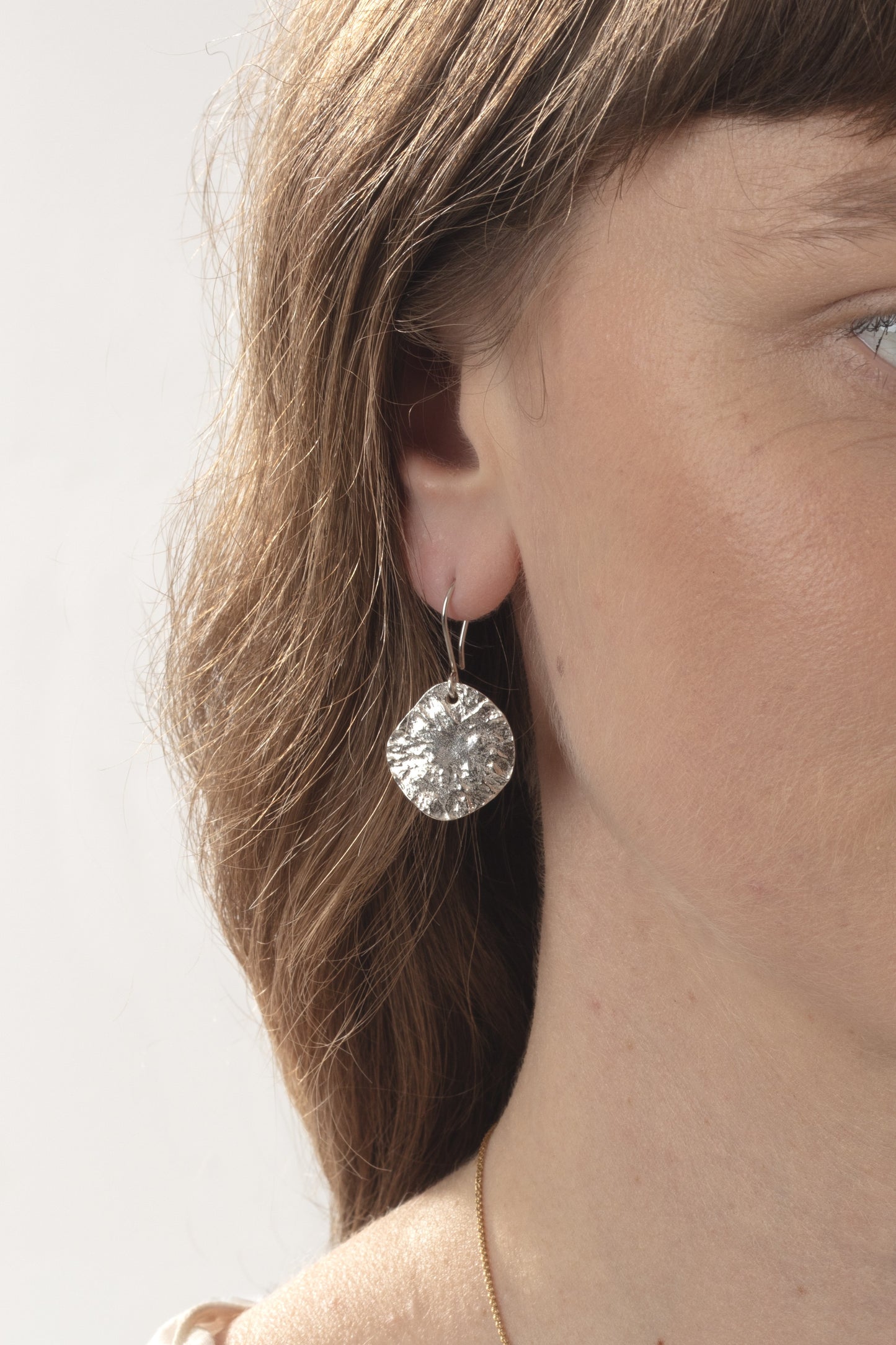 Silver Organic Limpet Disc Dangly Earrings