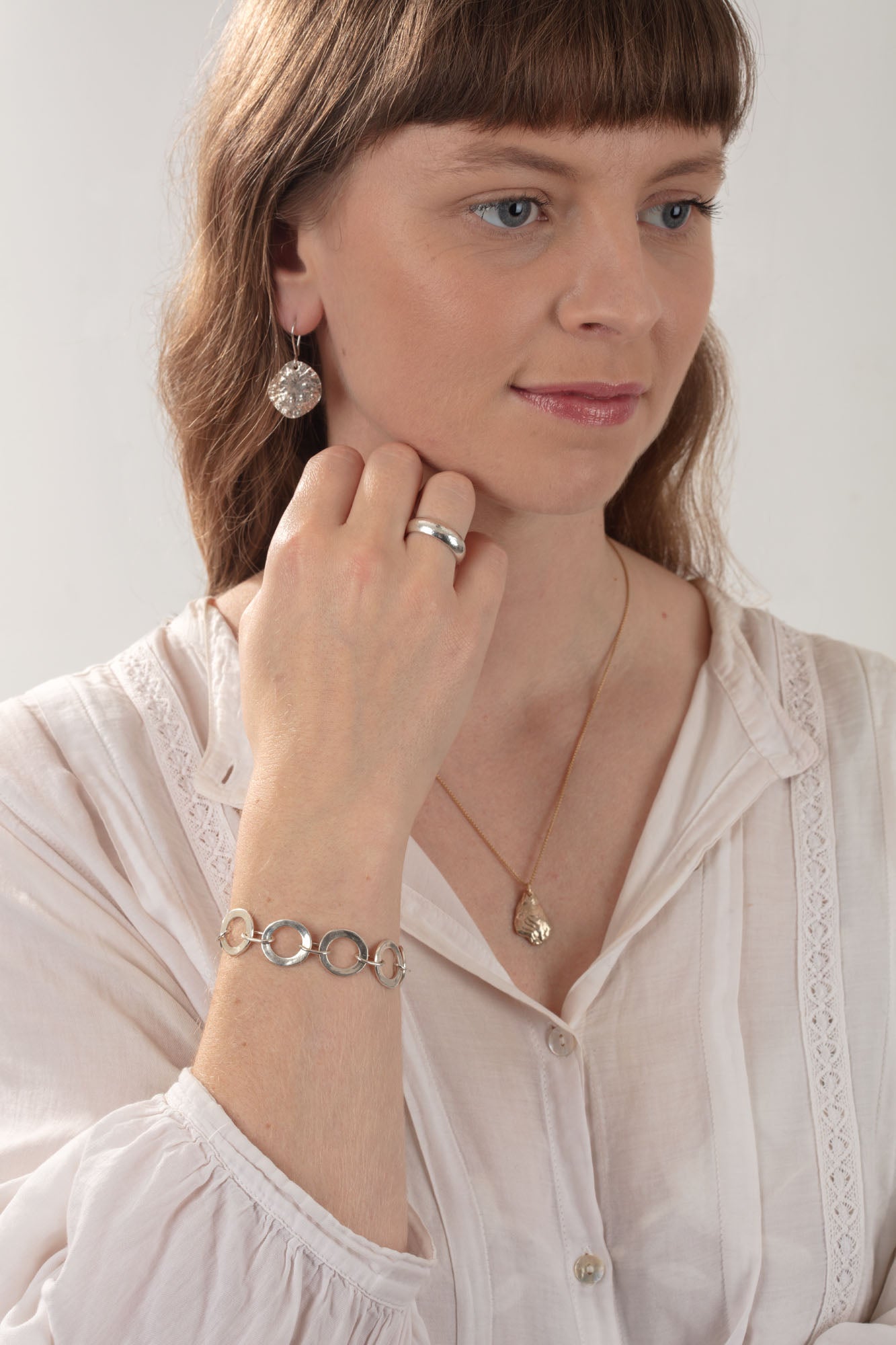 Silver Organic Limpet Disc Dangly Earrings