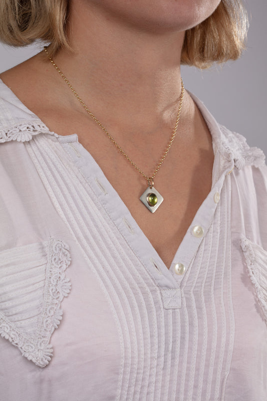 Silver and 9ct Gold Peridot Necklace
