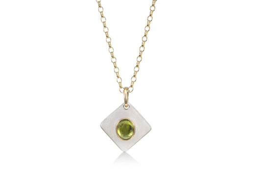 Silver and 9ct Gold Peridot Necklace